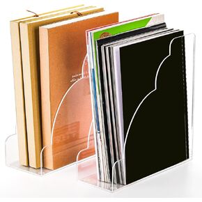 Youeon 2 Size Acrylic Magazine File Holder, Vertical File Organizer for Desk, Clear Magazine Rack, Desk Organizer for File Storage, Books and Magazines, Home and Office Supplies