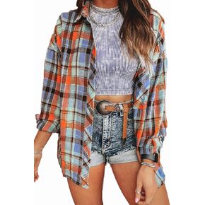 KevaMolly Plaid Flannel Shirts for Women Loose Fit Boyfriend Button Down Shirt Long Sleeve Casual Flannel Blouse Tops
