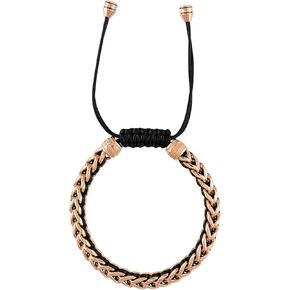Bulova Jewelry Men's Latin Grammy Rose Tone Stainless Steel Links Braided with Black Cord Bolo Bracelet Style:BVB1009-RBSTNA