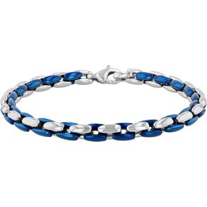 Men's Two-Tone Link Chain Bracelet - Stainless Steel, Polished Blue Finish, 9"