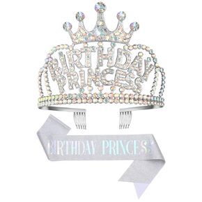 Birthday Tiara and Crown with Sash, Birthday Sash for Birthday Party (Rose)