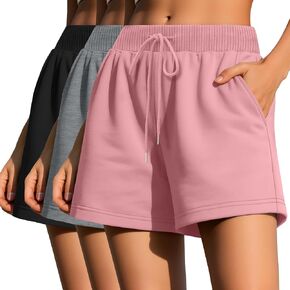Huukaey 3 Pack Women's Sweat Shorts Comfy Lounge الرباطات الشورت الصيفي الصيفي المرتفع مع جيوب
