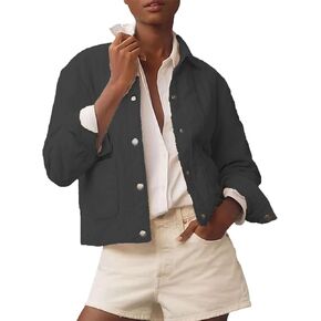 Women's Cropped Quilted Jacket Lightweight Casual Warm Winter Button Down Coats with Pockets