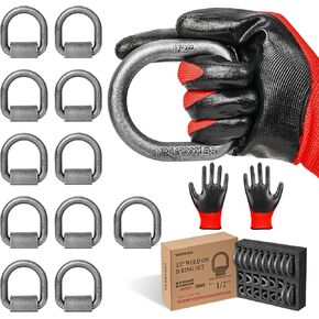 12 Pack 1/2" Heavy Duty Weld-On Forged D Ring, 1/2 inches D-Ring Trailer Tie Down Anchor for Trailer, Pickup-Truck, Semi-Truck,RV, ATV Tiedowns, Farm Machinery,Van. MBS:12,000 lbs
