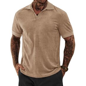 Mens Terry Polo قمصان جوني طوق غير رسمي الصيف القصيرة القصيرة القصيرة الزر (S-XXL)