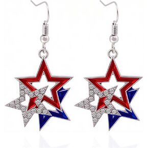 4th of July Earrings for Women Star Ear Clip No Piercing Earring Memorial Day Patriotic American Flag Earrings Red White and Blue Earring Independence Day Jewelry Accessorie Outfits