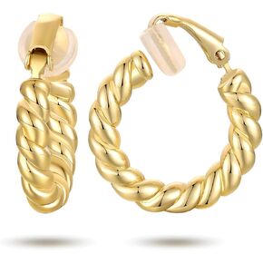 Gold Hoop Clip On Earrings for Women Twisted Thick Hoop Earrings Hypoallergenic Non Pierced Ears Hoops Jewelry