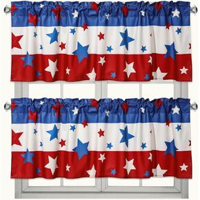 2 Pack Patriotic Curtain Valance for Windows 4th of July Independence Day Valances Red White Blue Star Rod Pocket Short Curtain Window Treatments for Home Kitchen Windows Decor 54 x 18 Inch