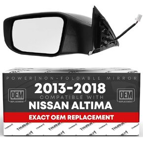 Driver Side Mirror Replacement, Compatible with 2013-2018 Nissan Altima Sedan - Power Adjustment, Non-Foldable, Flat Glass - Black Cover, 8H3P - OEM 963023TH0A-PFM, NI1320223, 959191
