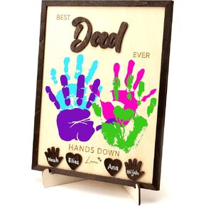 Best Dad Ever Hands Down Sign Wooden Handprint Frame DIY Gifts, Fathers Day Personalized Gifts From Daughter, Son, Kids - Fathers Day Handprint Gift, Custom Birthday Gift for New Dad, Stepdad, Grandpa