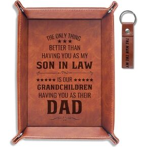 INNObeta Son in Law Gifts for Father's Day, Valet Tray, Desktop Storage Organizer PU Leather Bedside Tray Key Coin Holder for Birthday, The only Thing Better Than Having You as My Son in Law