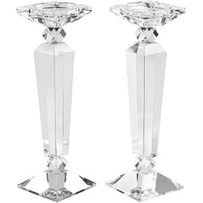 Crystal Candle Holders Set of 2,Crystal Taper/Pillar Candlestick Holders,Ultra Elegant & Modern Centerpiece Home Décor,Wedding(12inch Tall)