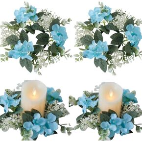 2 Pcs Artificial Hydrangea Candle Rings Wreaths 3 inch Center Eucalyptus Leaves Wreaths Small Boho Wreath Pillar Candle Holder for Easter Wedding Home Door Tabletop Decoration (Pink) in Saudi Arabia