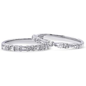 BERRICLE Sterling Silver Vintage Inspired Art Deco Wedding Rings Cubic Zirconia CZ Eternity Ring Set for Women, Rhodium Plated Size 4-10