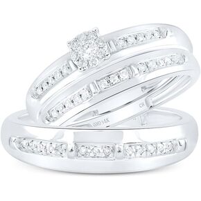 Jewels By Lux 14kt White Gold His & Hers 1/4 Cttw Natural Diamond Fashion Bridal Wedding Ring Band Set, Women Size: 5-9, Men Size: 8-12