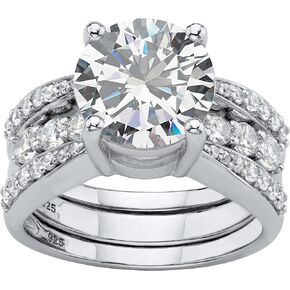 Palmbeach Plaltinated Platinum Sterling Silver Round Round Cubic Zirconia Jacket Ring Ring Ring Sists 6-10