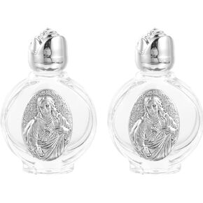 VOSAREA 2 Pack of Glass Holy Water Bottles - Elegant Silver-toned Cap for Religious Ceremonies Baptism and Church Supplies Empty Containers for Sacred Water Storage