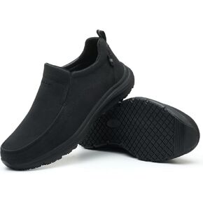 Non Slip Work Shoes for Men Women Waterproof Slip Resistant Chef Kitchen Restaurant Food Service Nursing Slip on Leather Loafers Lightweight Walking Sneakers