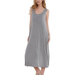 Women Long Modal Nightgown Sleeveless Sleep Dress with Built-in Padded Bra Loungewear