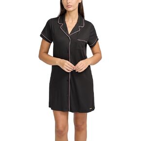 BCBGMAXAZRIA Women's Short Sleeve Notch Nightshirt