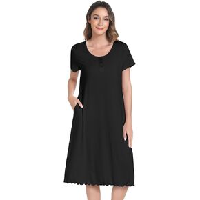 Nachila Lightgowns-Viscose مصنوعة من الخيزران ، والأكمام القصير ناعم ناعم ناعم قميص بارد مع زر