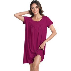 NACHILA Nightgowns for Women-Viscose Made from Bamboo, Short Sleeve Sleepshirts Henley Sleepwear Soft Nightdress with Button