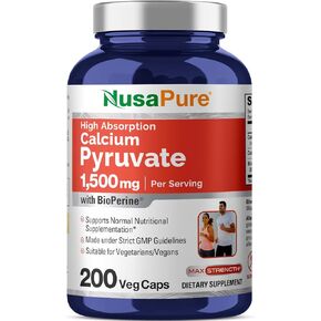NusaPure Calcium Pyruvate 1500mg 200 Vegetarian Caps (Non-GMO, Vegan) - 750mg per caps