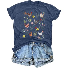 Chicken Shirt Women Wildflower Chicken Shirt Cute Chicken Mom T-Shirt Farm Country Casual Tee Tops in Kuwait
