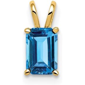 Solid 14k Yellow Gold 6x4mm Emerald Cut Blue Topaz Pendant Charm