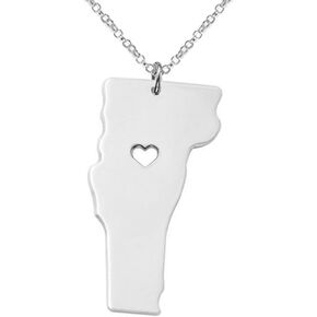 Meiligo 18K Gold Silver Country Map Charm Pendant Vermont State Map Necklace Jewelry (Silver)