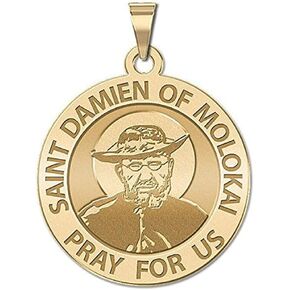 PicturesOnGold.com Saint Damien of Molokai Religious Medal - 2/3 Inch Size of Dime, Solid 14K Yellow Gold