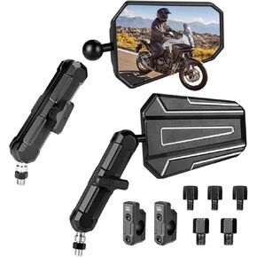KEMIMOTO Adventure Motorcycle Mirrors, Full Billet Aluminum Alloy Universal M8 M10 Bolt 7/8" Handlebar Mount Rearview Side Mirrors Foldable 360 Degrees Compatible with ATV Dirt Bike Scooter