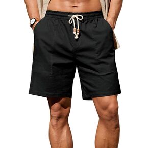 Sailwind Men's Linen Cotton Shorts 7" Elastic Waist Drawstring Casual Summer Beach Shorts