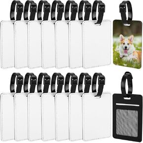 Framendino, 16 Pack Rectangle Sublimation Luggage Tags White Heat Transfer PU Leather Tag Blank ID Card Holder for Travel Suitcase Sports Bags Label