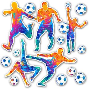 Soccer Stickers Pack of 16 – Waterproof, Fade Resistant - Soccer Player Stickers for Water Bottles, Laptop, Notebook, Car, Scrapbooking, Locker Accessories