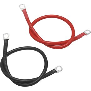 6 AWG Gauge battery cables with terminals 20 Inches (Each), 3/8-Inch Lugs, Red + Black Pure Copper Battery Inverter Cables for Solar, Auto, RV, Car, Boat