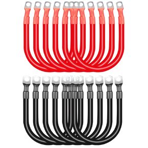 12pcs 2awg بطارية كبل بطارية مع 5/16 '' محطات العروة الكابلات 6 بوصة تعيين سلك العاكس النحاس النحاسي مجموعة من الطاقة الشمسية ، RV ، السيارة ، دراجة نارية (6 كابل أسود +6 أحمر))