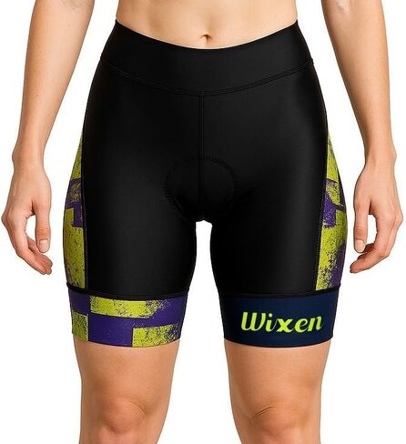 Wixen Women's 4D Padded Cycling Shorts with Pockets – High Waist, Moisture-Wicking Bike Underwear Shorts for Road Biking and Spinning – Black_Purple – XL in Kuwait