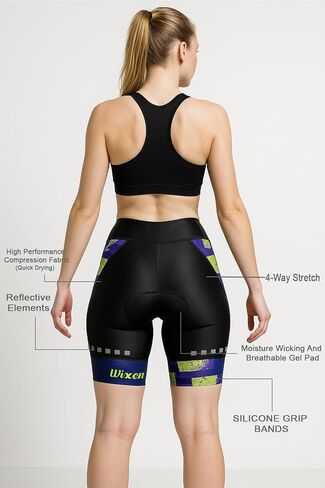 Wixen Women's 4D Padded Cycling Shorts with Pockets – High Waist, Moisture-Wicking Bike Underwear Shorts for Road Biking and Spinning – Black_Purple – XL in Kuwait