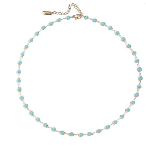 Beaded Choker Necklace for Women Dainty 14K Gold Plated Crystal Necklace Gold Bead Necklace Boho Choker Necklace Gemstone Beaded Necklace Jewelry Gifts for Women in Kuwait