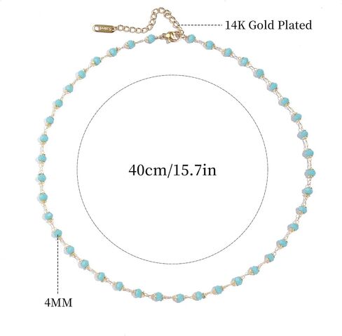 Beaded Choker Necklace for Women Dainty 14K Gold Plated Crystal Necklace Gold Bead Necklace Boho Choker Necklace Gemstone Beaded Necklace Jewelry Gifts for Women in Kuwait