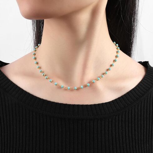 Beaded Choker Necklace for Women Dainty 14K Gold Plated Crystal Necklace Gold Bead Necklace Boho Choker Necklace Gemstone Beaded Necklace Jewelry Gifts for Women in Kuwait