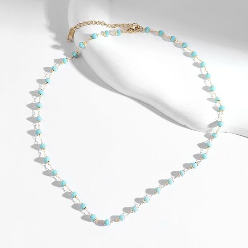 Beaded Choker Necklace for Women Dainty 14K Gold Plated Crystal Necklace Gold Bead Necklace Boho Choker Necklace Gemstone Beaded Necklace Jewelry Gifts for Women in Kuwait
