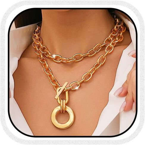 CLOACE Chunky Choker Necklaces Layered Pendant Necklace Chain Punk Thick Necklace Accessories for Women in Saudi Arabia