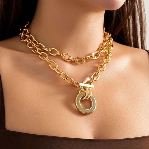 CLOACE Chunky Choker Necklaces Layered Pendant Necklace Chain Punk Thick Necklace Accessories for Women in Saudi Arabia