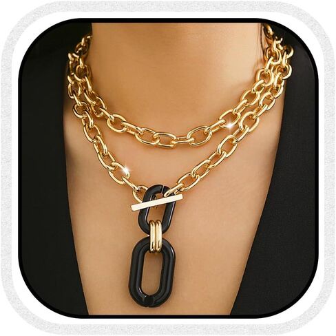 CLOACE Chunky Choker Necklaces Layered Pendant Necklace Chain Punk Thick Necklace Accessories for Women in Kuwait