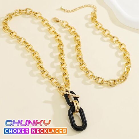 CLOACE Chunky Choker Necklaces Layered Pendant Necklace Chain Punk Thick Necklace Accessories for Women in Kuwait