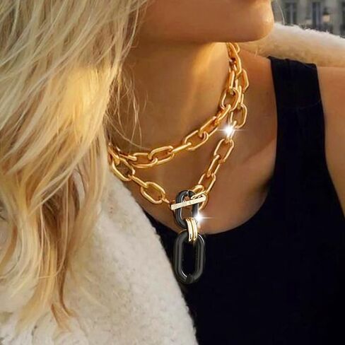 CLOACE Chunky Choker Necklaces Layered Pendant Necklace Chain Punk Thick Necklace Accessories for Women in Kuwait