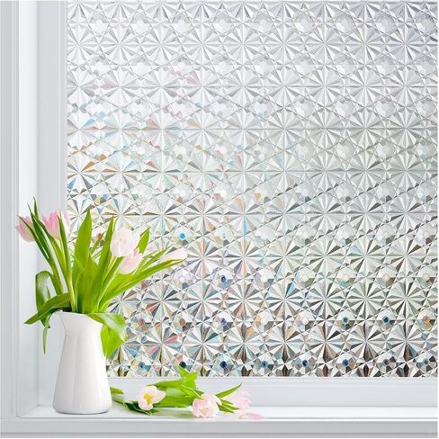 Windimiley Window Privacy Film ، Window Window Window Contains Control UV ، Frosted Rainbow Bathrate Film Diamond 3D Static Static Clings ، Peel and Stick Window Lint for Home (Pure ، 17.5 × 78.7 بوصة) in Kuwait