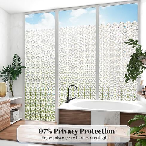 Windimiley Window Privacy Film ، Window Window Window Contains Control UV ، Frosted Rainbow Bathrate Film Diamond 3D Static Static Clings ، Peel and Stick Window Lint for Home (Pure ، 17.5 × 78.7 بوصة) in Kuwait